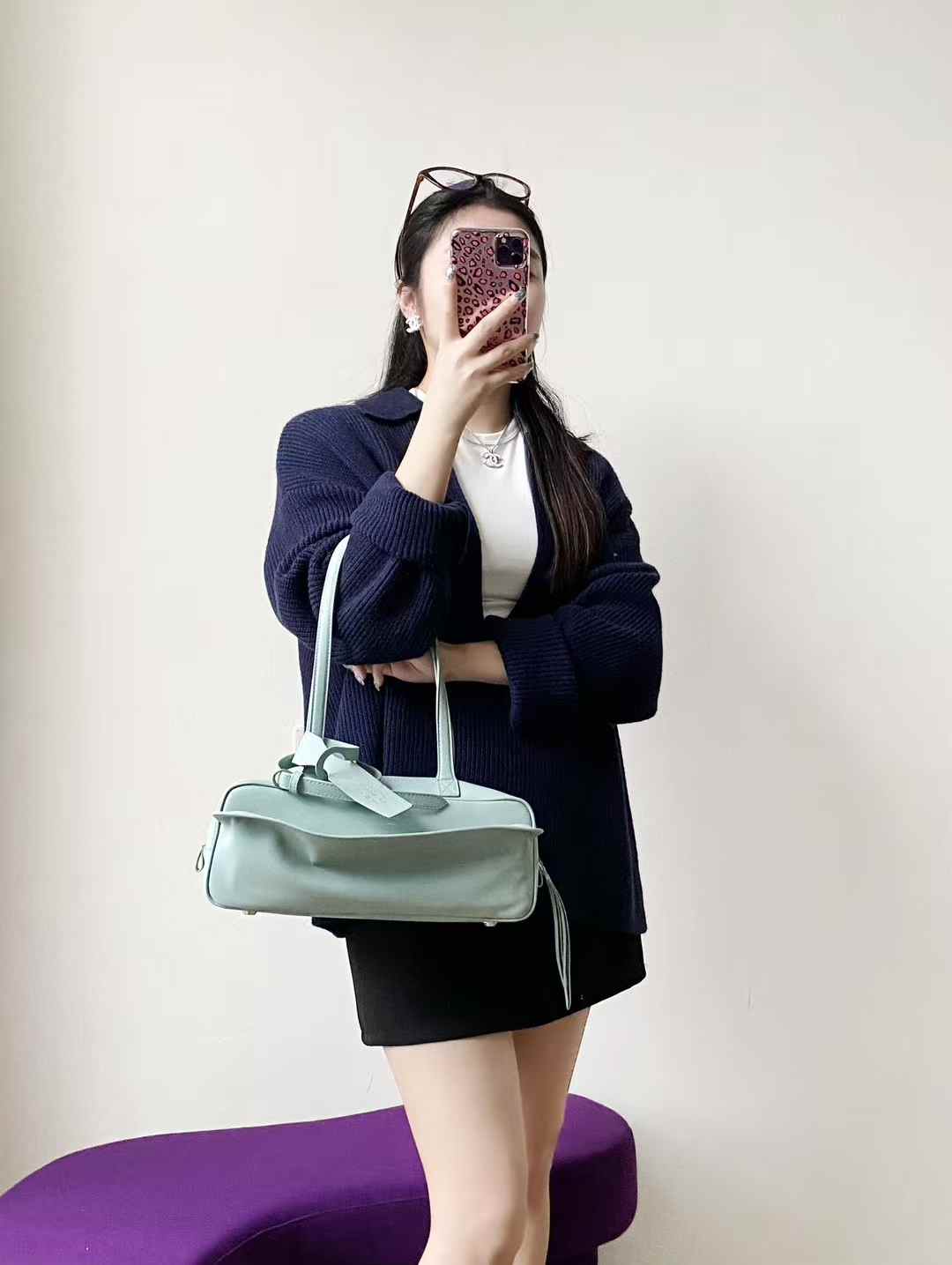 Balenciaga Women’s Carrie Bowling Bag in Mineral Green view 9