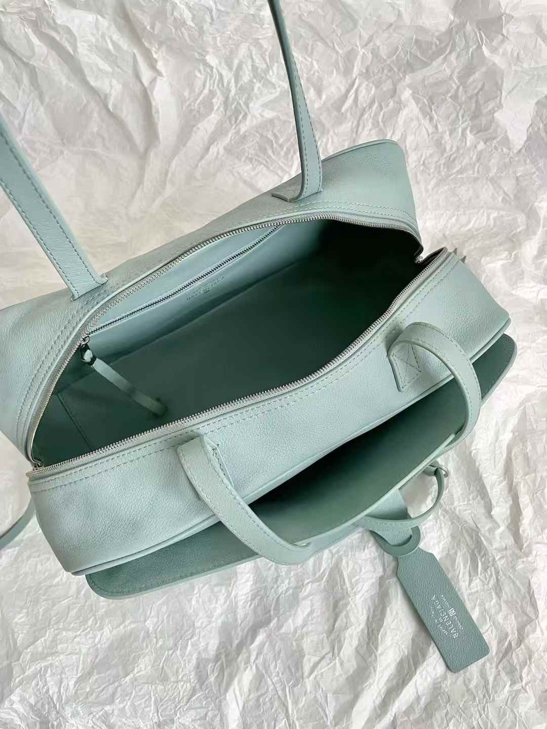 Balenciaga Women’s Carrie Bowling Bag in Mineral Green view 8
