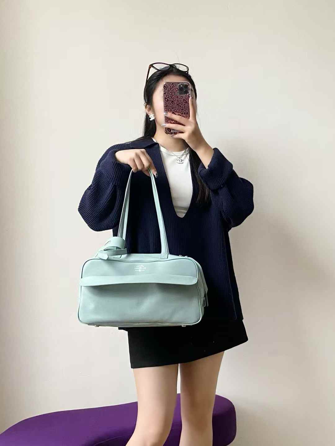Balenciaga Women’s Carrie Bowling Bag in Mineral Green view 9
