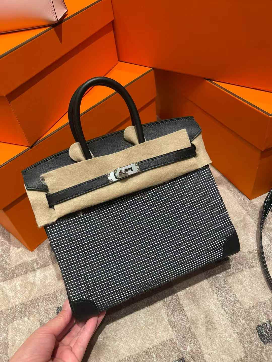 Hermès BIRKIN 25 Waffle plaid view 1