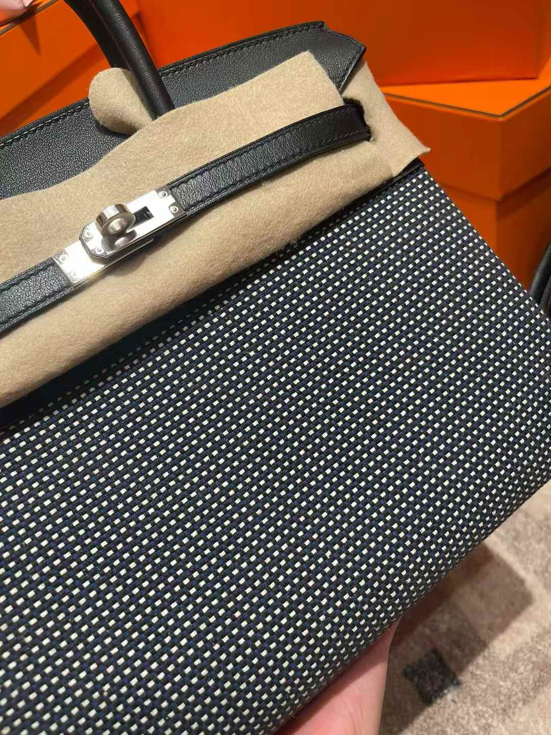 Hermès BIRKIN 25 Waffle plaid view 3