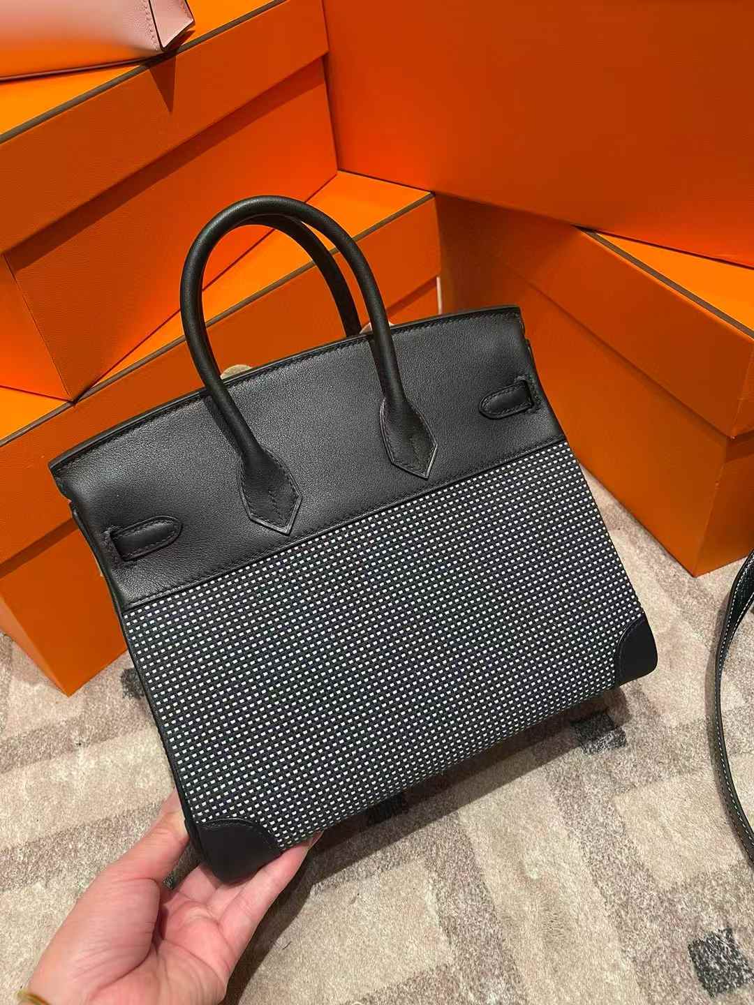 Hermès BIRKIN 25 Waffle plaid view 4