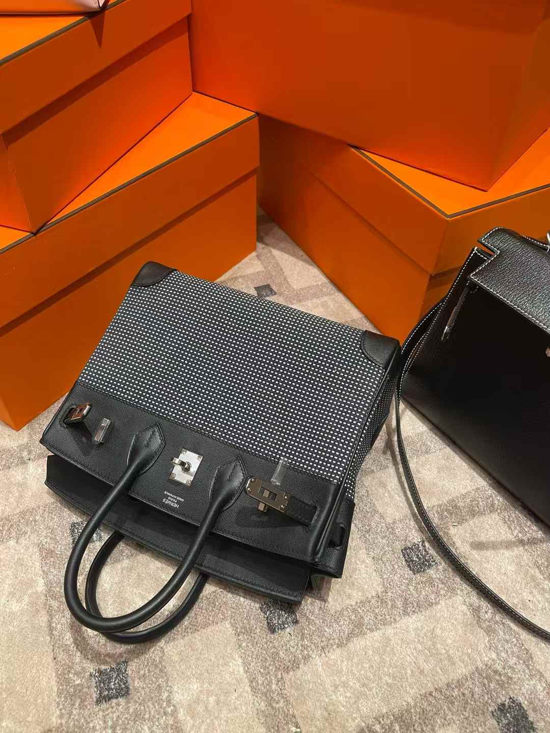 Hermès BIRKIN 25 Waffle plaid view 5