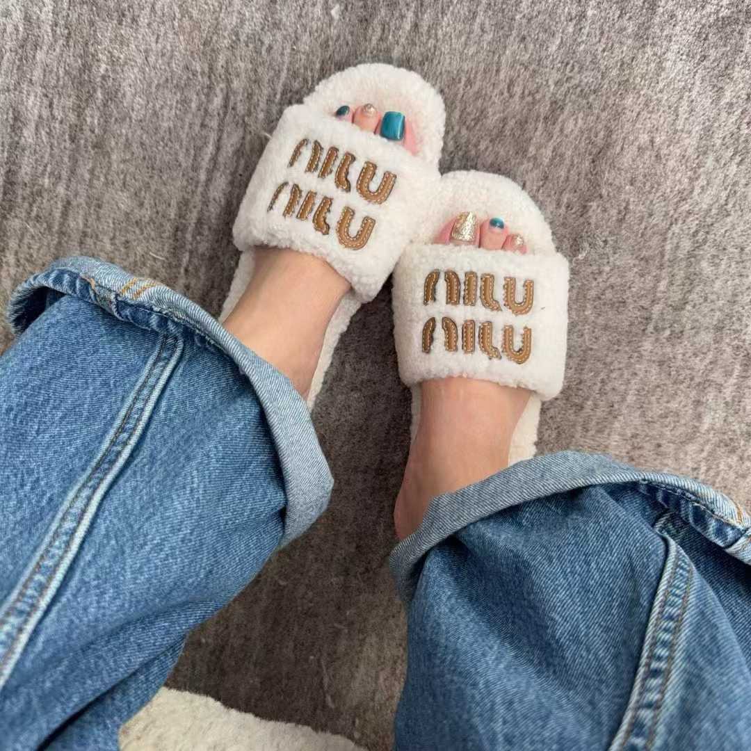 Miu Miu Lamb hair slippers view 1