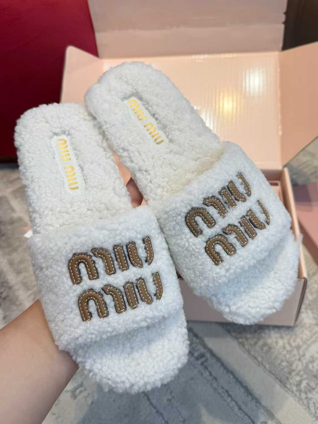 Miu Miu Lamb hair slippers view 2