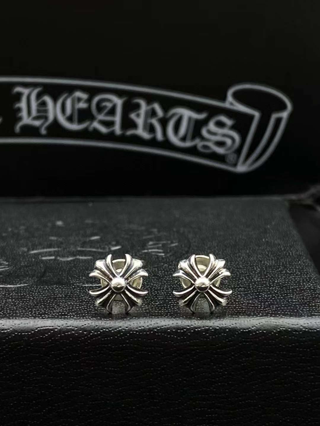 Chrome Hearts Crocker heart short cross stud earrings view 2