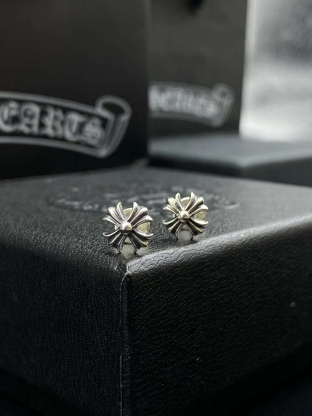 Chrome Hearts Crocker heart short cross stud earrings view 3