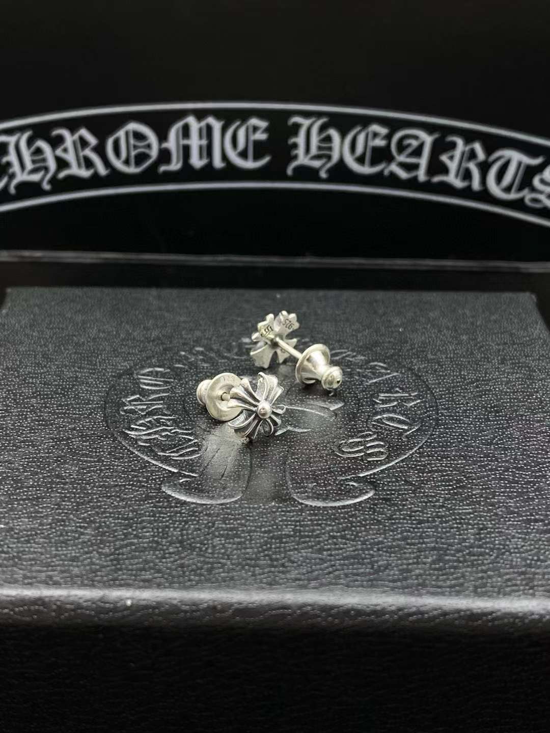 Chrome Hearts Crocker heart short cross stud earrings view 4