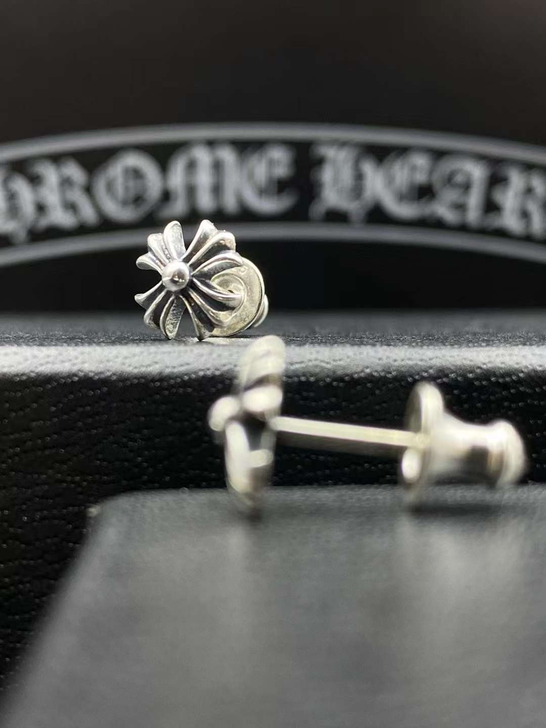 Chrome Hearts Crocker heart short cross stud earrings view 6