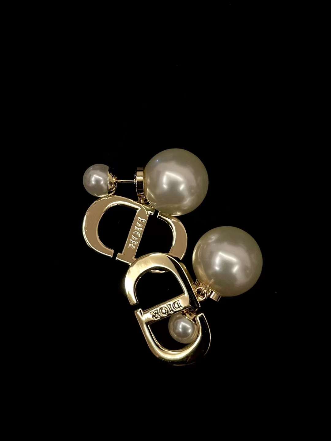 Dior Black enamel pearl stud earrings view 6