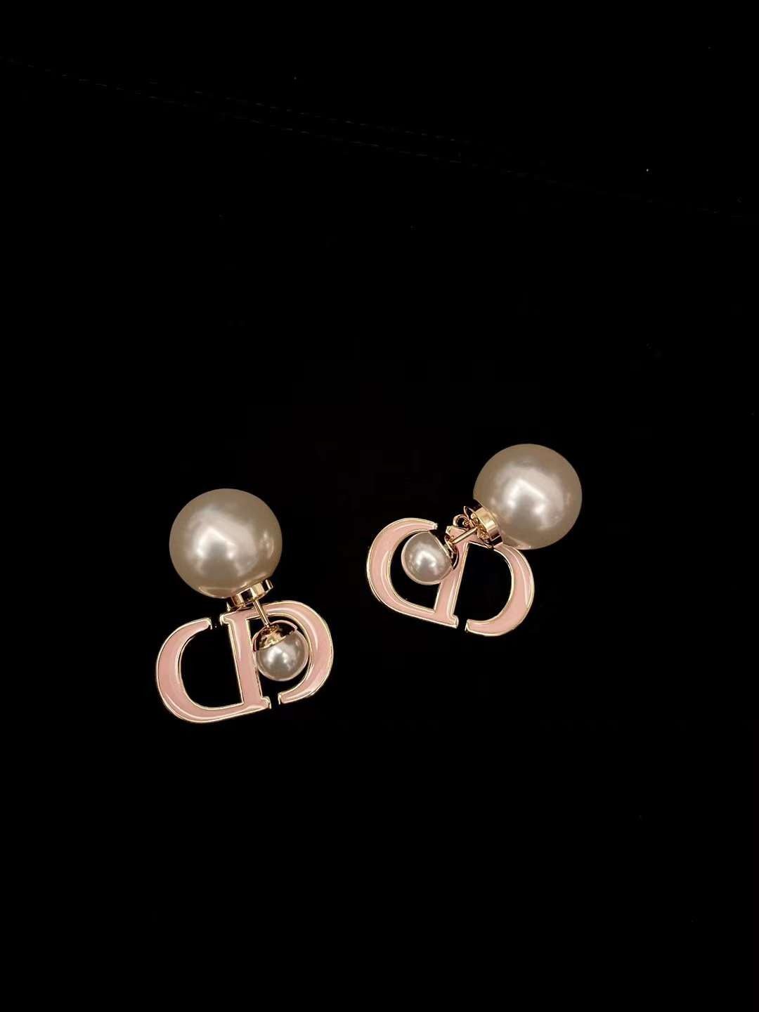 Chanel DIOR Pink enamel pearl stud earrings view 6