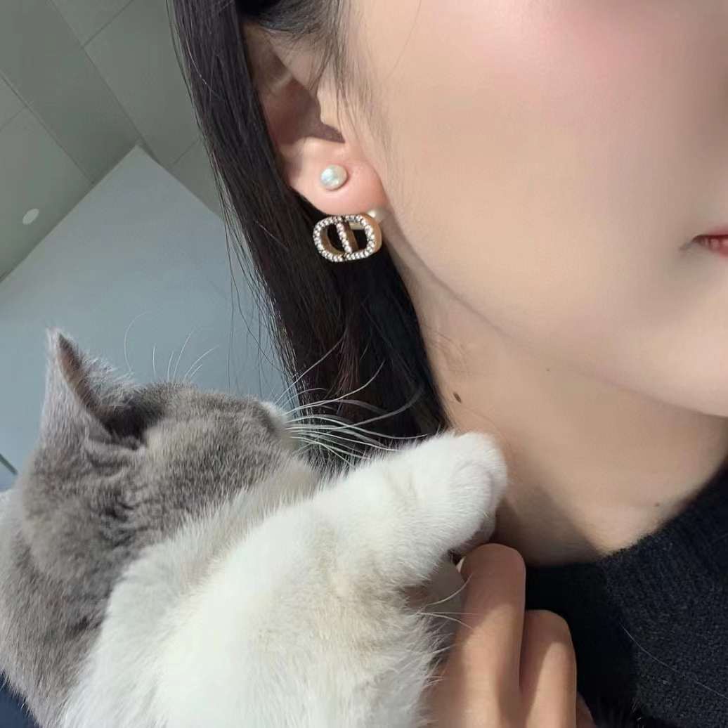 Dior Silver rhinestone pearl stud earrings view 6