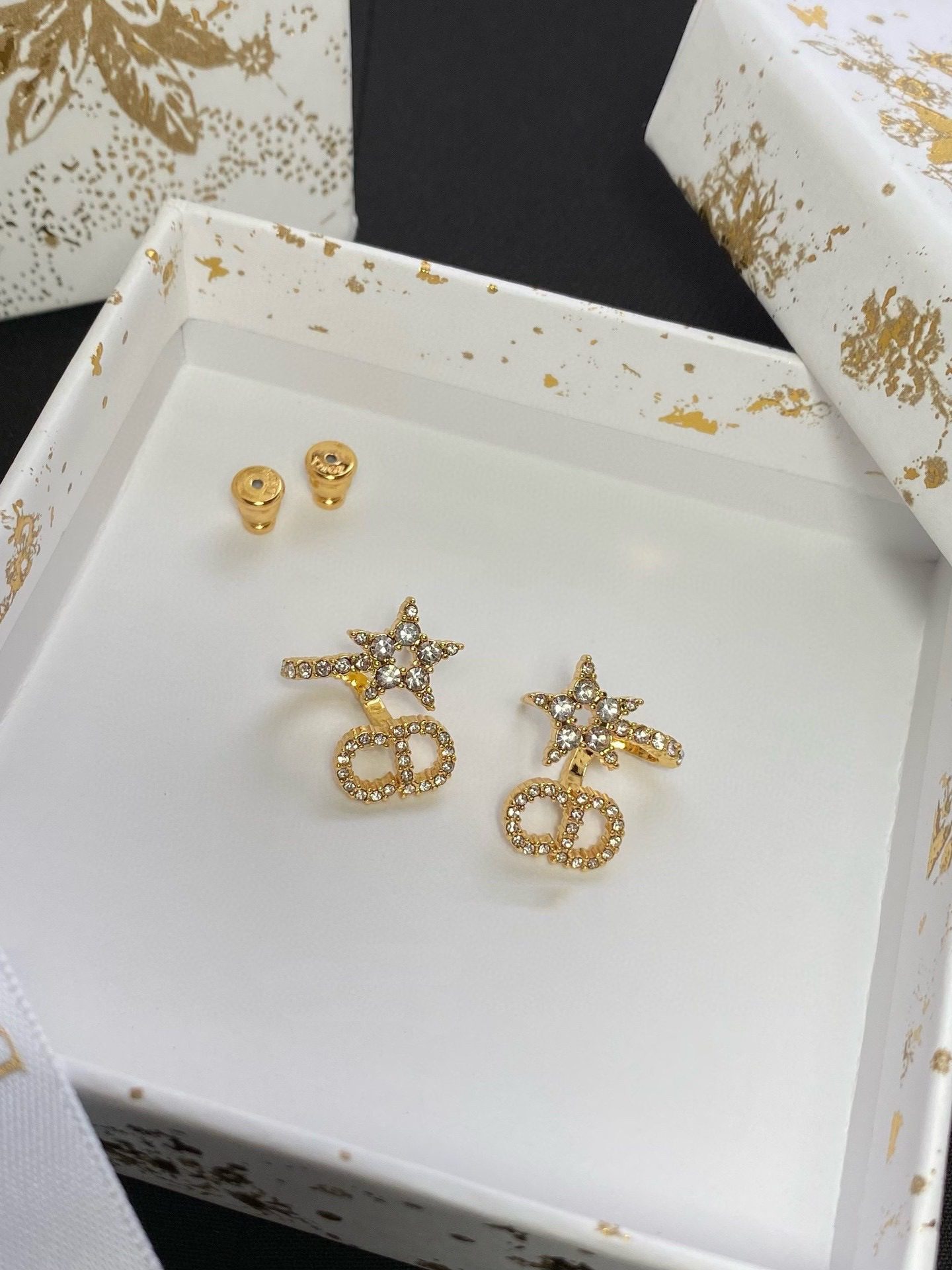Dior Letterstar rhinestone stud earrings view 2