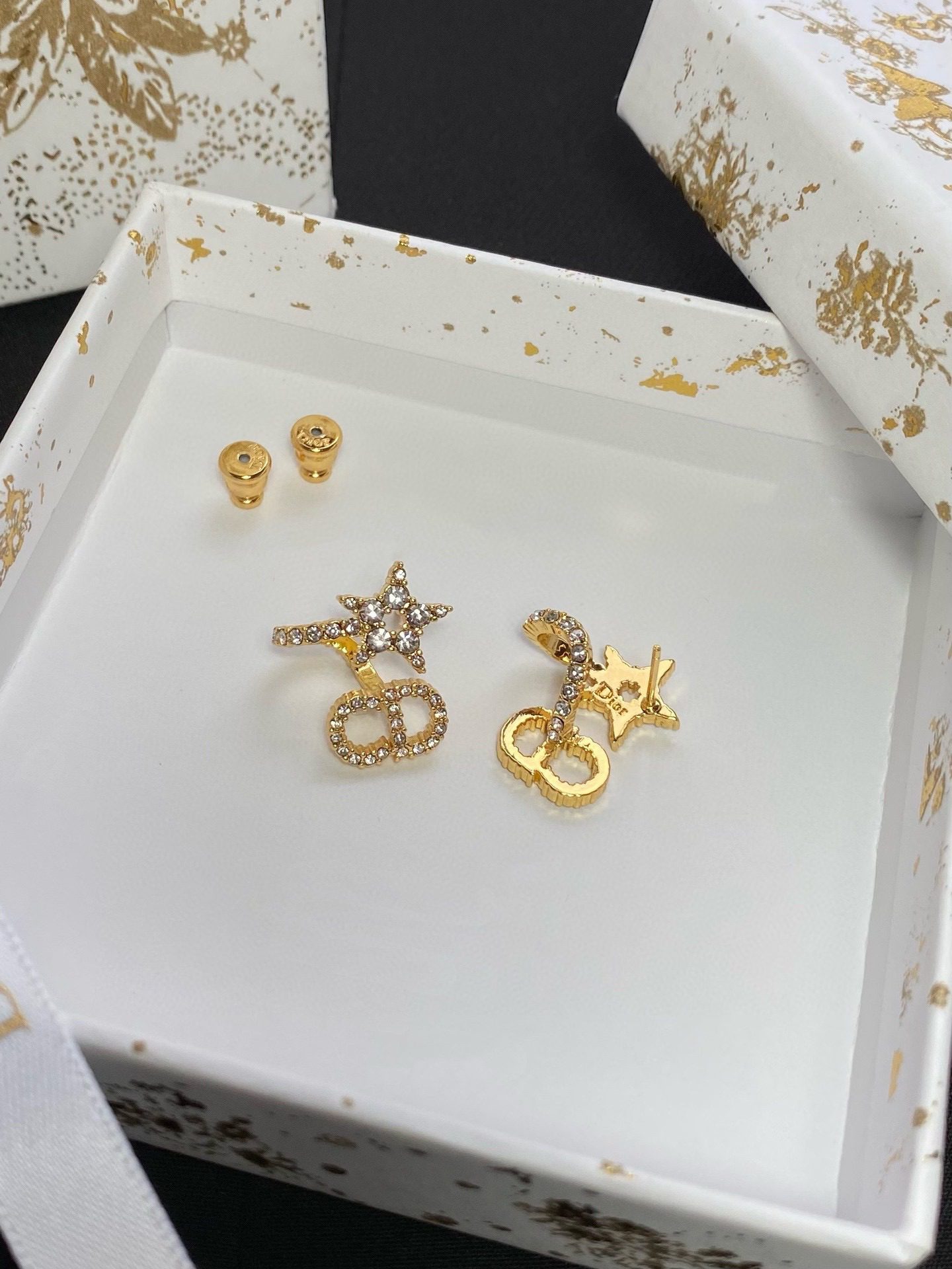 Dior Letterstar rhinestone stud earrings view 3