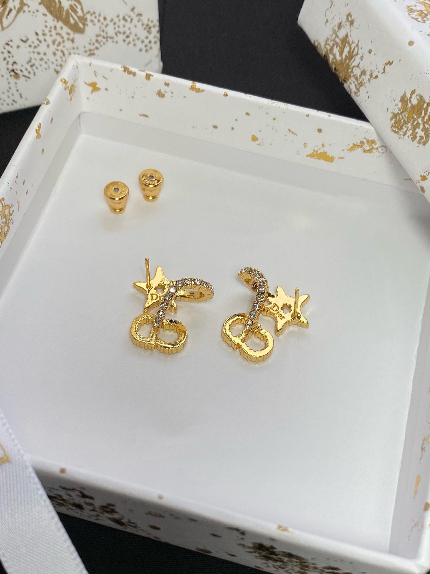Dior Letterstar rhinestone stud earrings view 4
