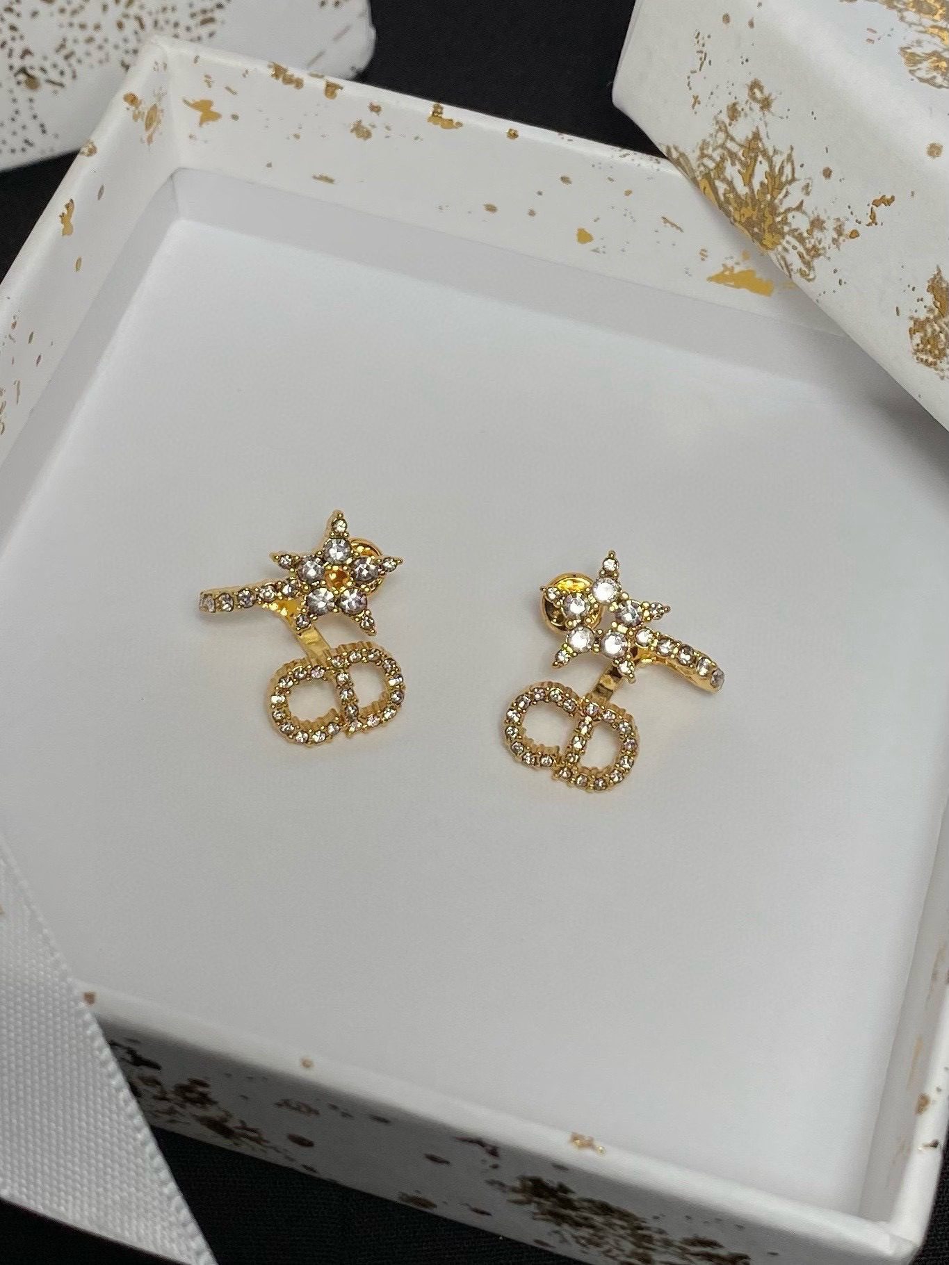 Dior Letterstar rhinestone stud earrings view 5