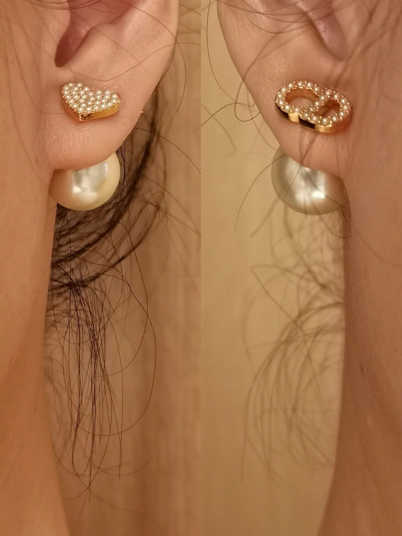 Dior Asymmetric heart pearl earrings view 1