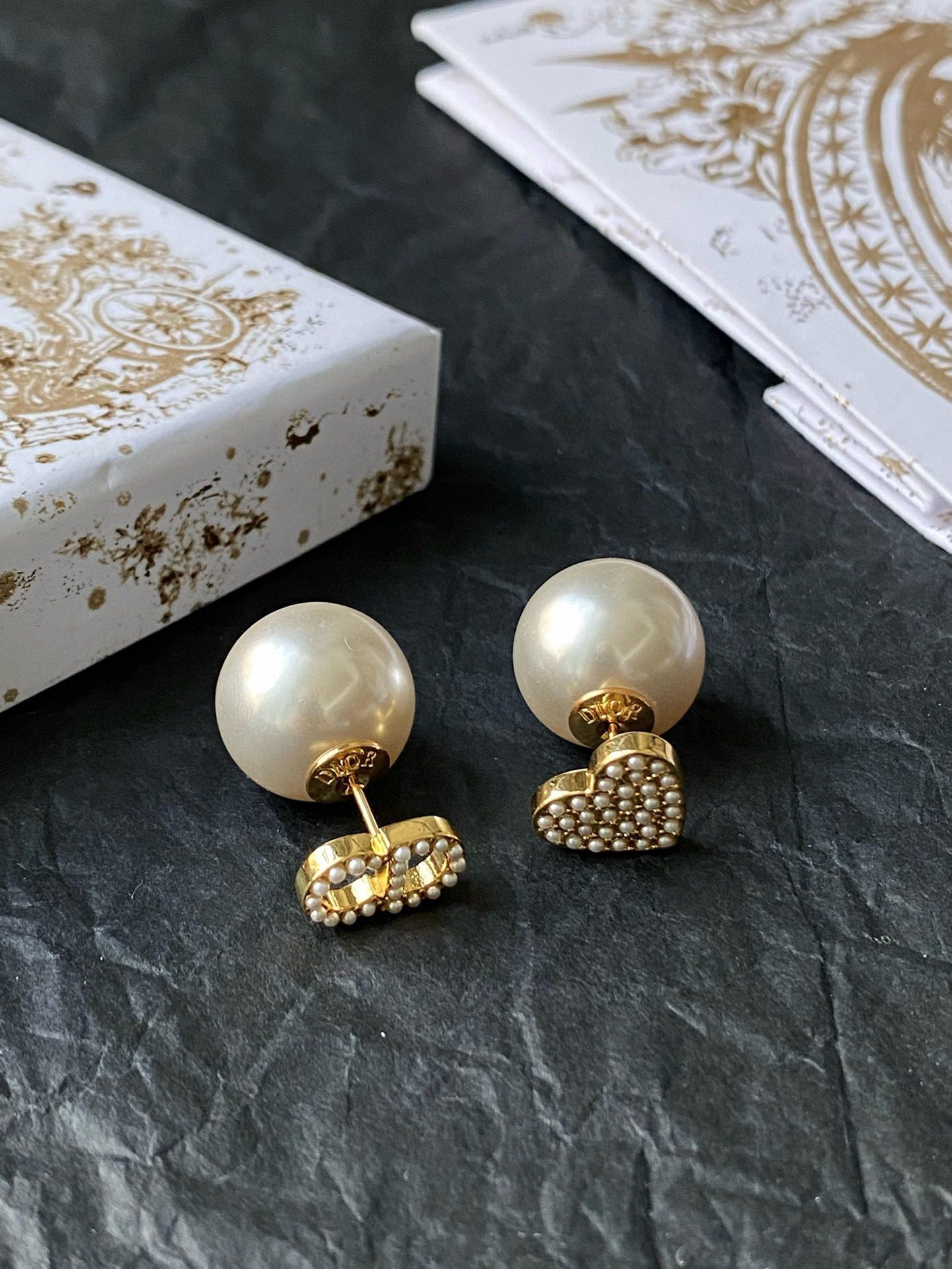Dior Asymmetric heart pearl earrings view 3
