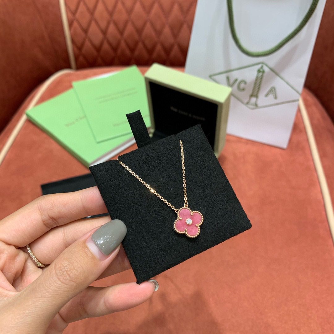 Van Cleef & Arpels Rhodonite Alhambra Pendant Necklace view 4
