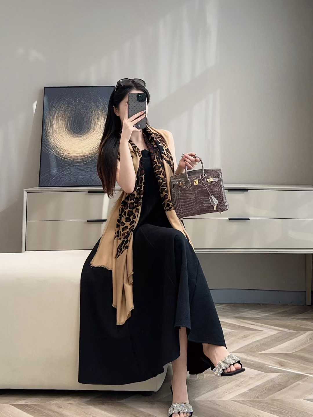 Saint Laurent Camel cheetah shawl view 1