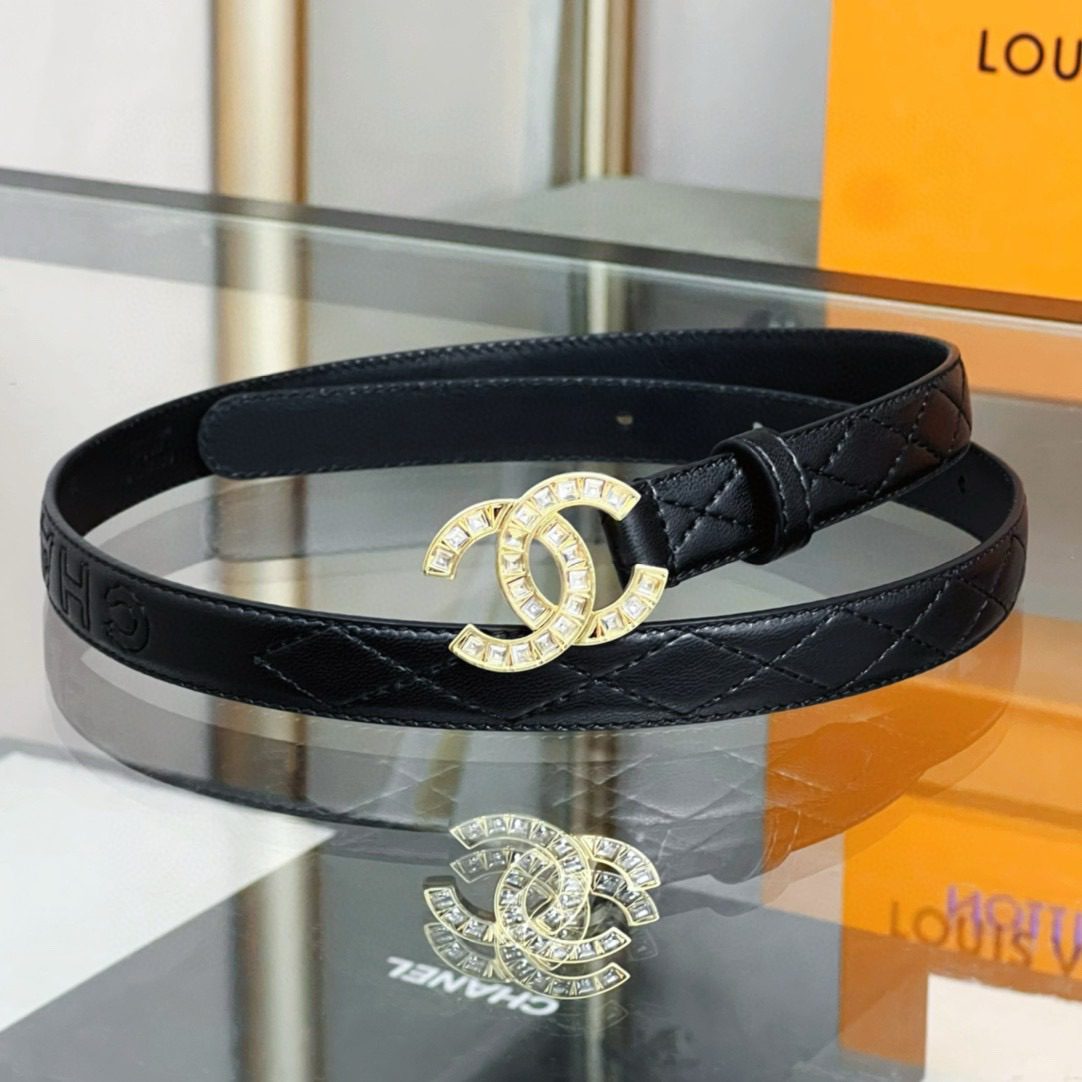 Chanel logo Rhinestone belt 20mm view 1