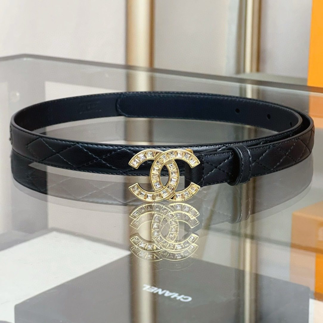 Chanel logo Rhinestone belt 20mm view 2
