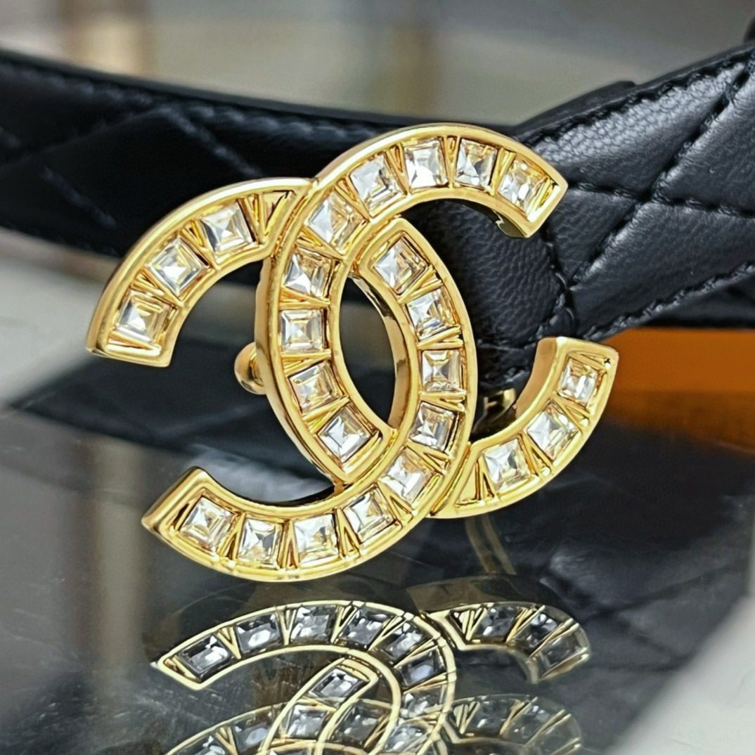 Chanel logo Rhinestone belt 20mm view 3