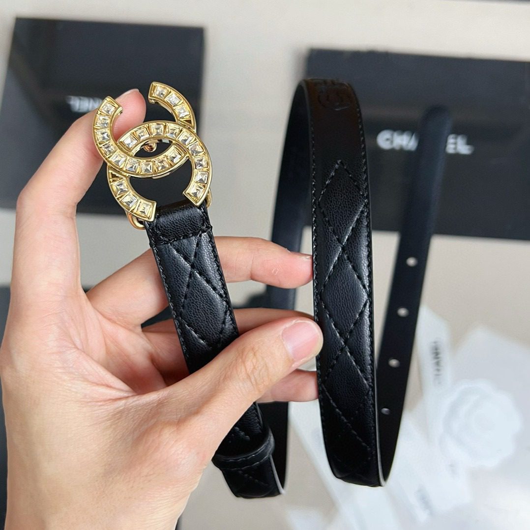 Chanel logo Rhinestone belt 20mm view 4