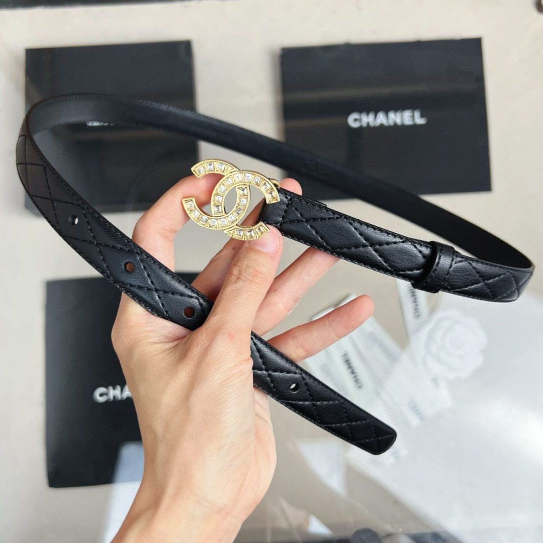 Chanel logo Rhinestone belt 20mm view 5