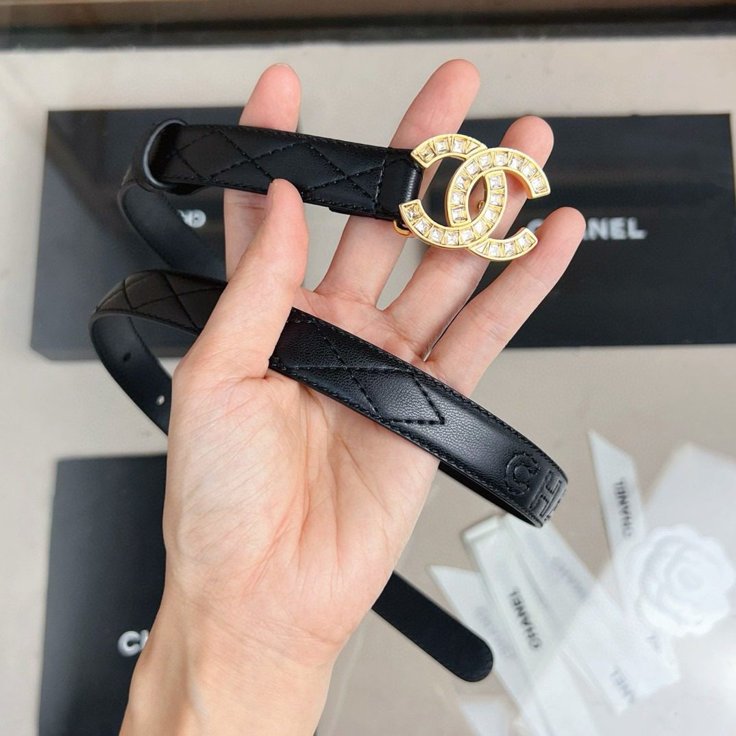 Chanel logo Rhinestone belt 20mm view 6