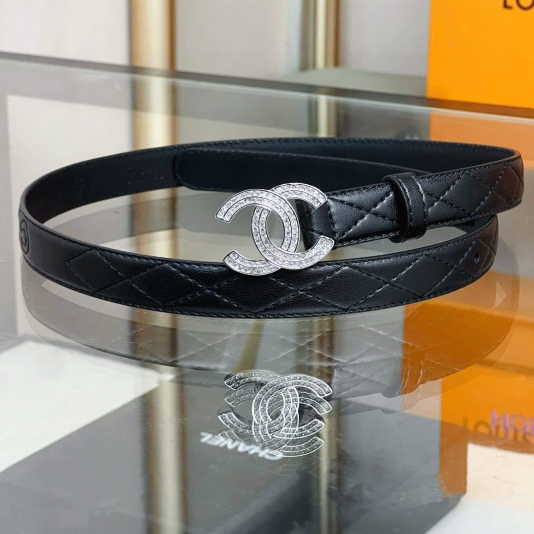 Chanel logo Rhinestone belt 20mm view 1