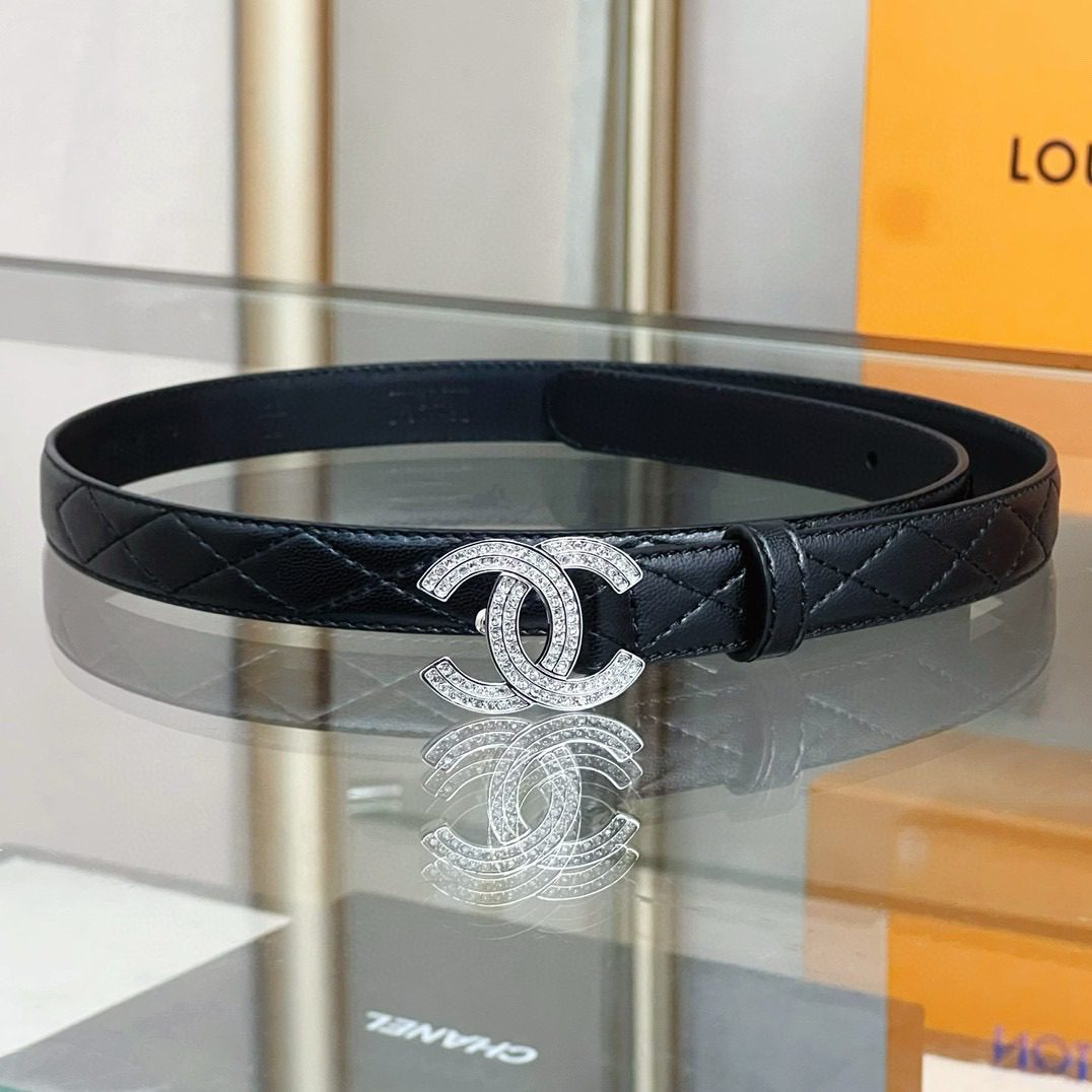 Chanel logo Rhinestone belt 20mm view 2