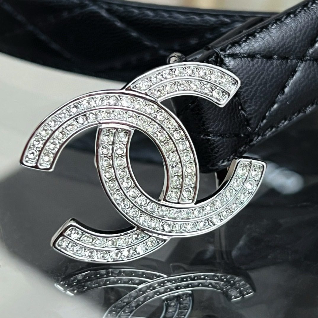 Chanel logo Rhinestone belt 20mm view 3