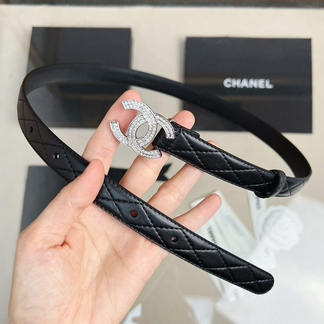 Chanel logo Rhinestone belt 20mm view 4