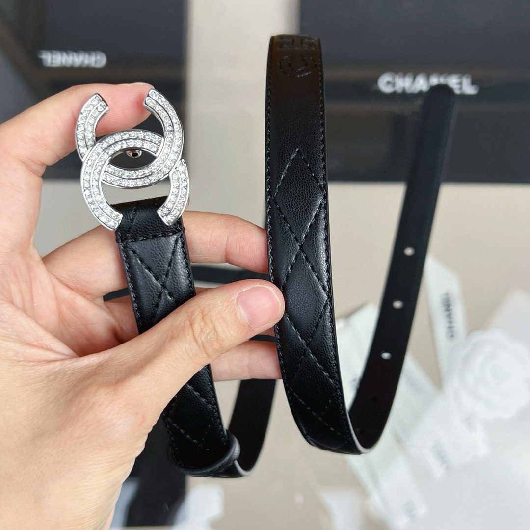Chanel logo Rhinestone belt 20mm view 5