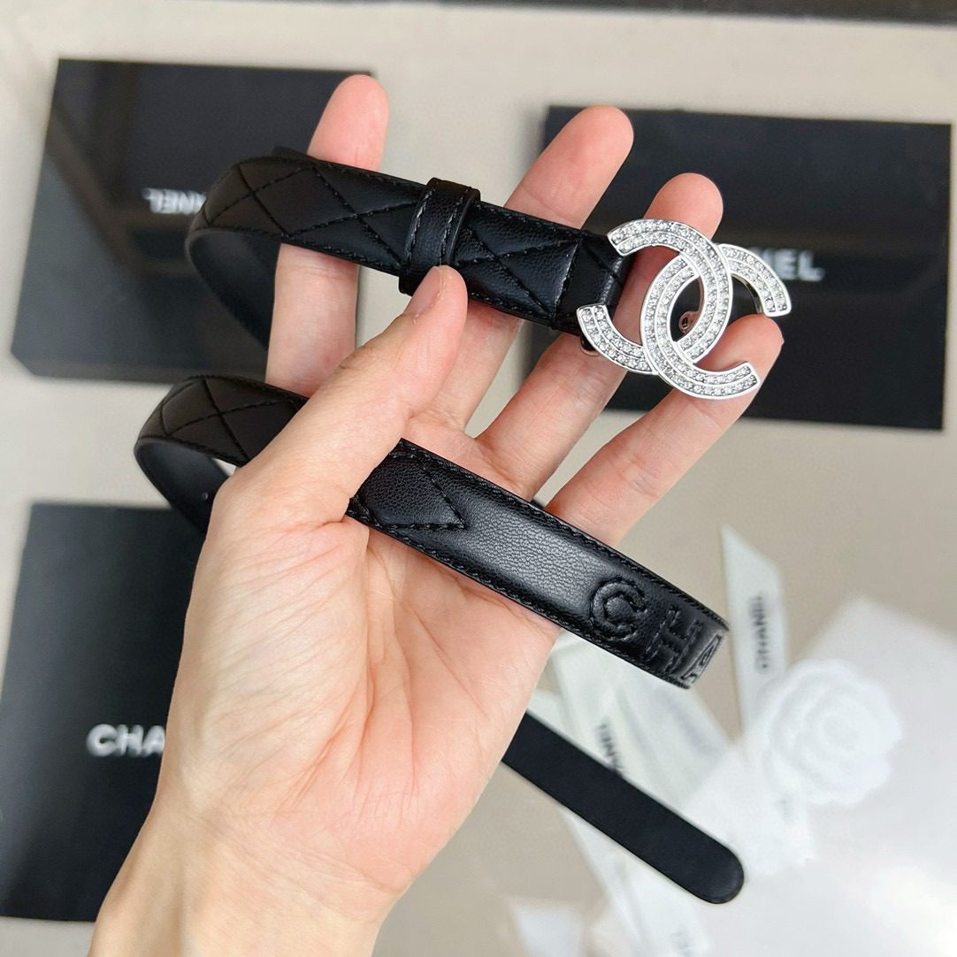 Chanel logo Rhinestone belt 20mm view 6