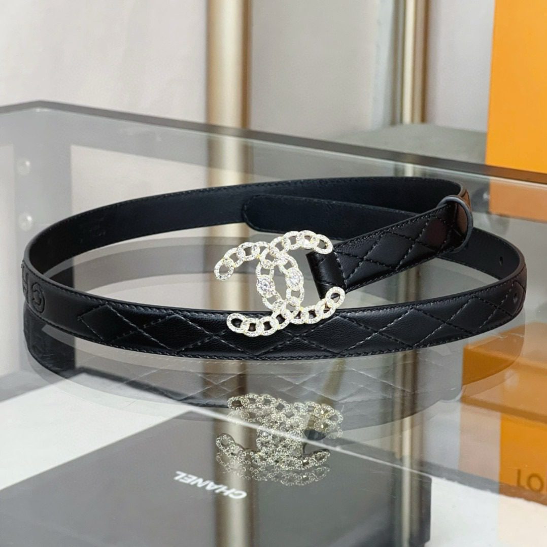 Chanel logo Rhinestone belt 20mm view 1