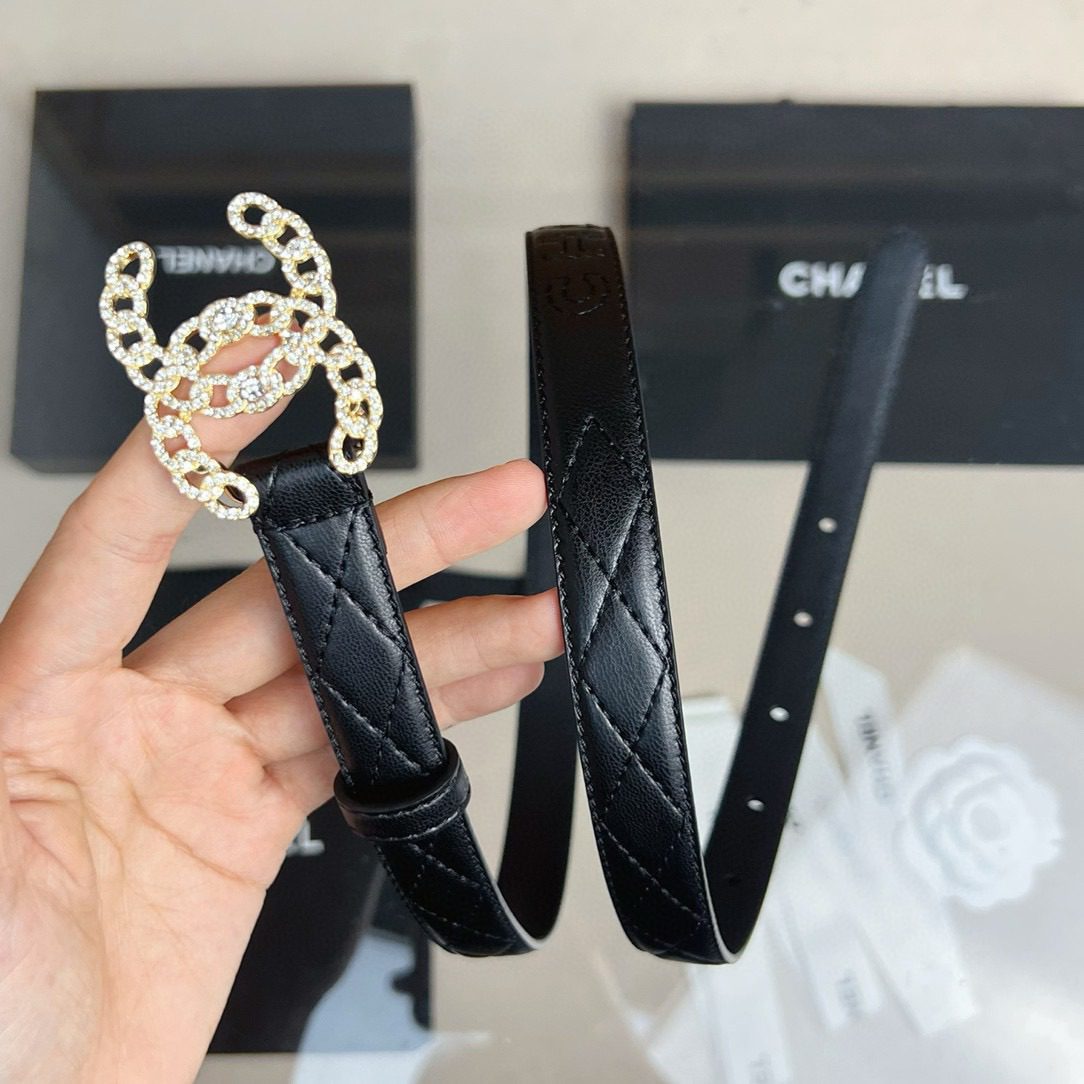 Chanel logo Rhinestone belt 20mm view 12