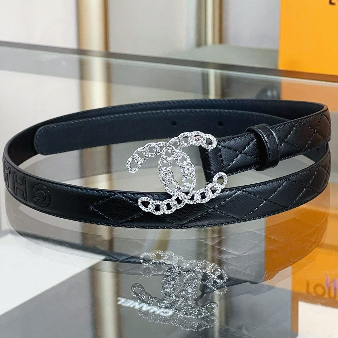 Chanel logo Rhinestone belt 20mm view 2