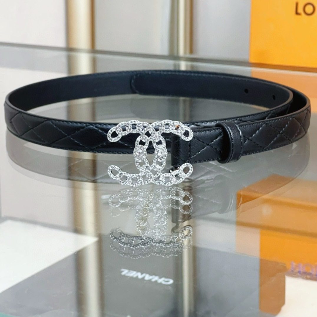 Chanel logo Rhinestone belt 20mm view 3