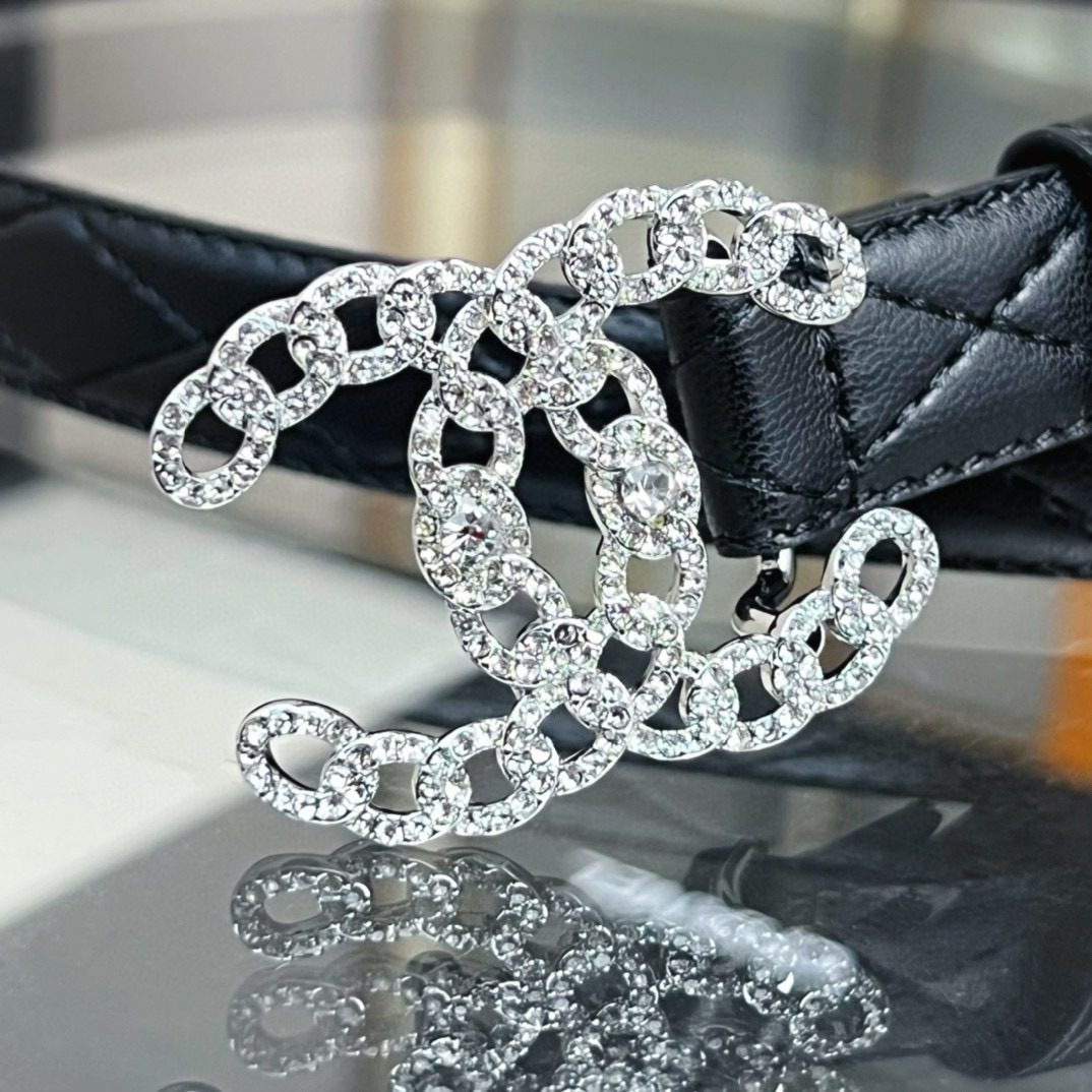 Chanel logo Rhinestone belt 20mm view 4