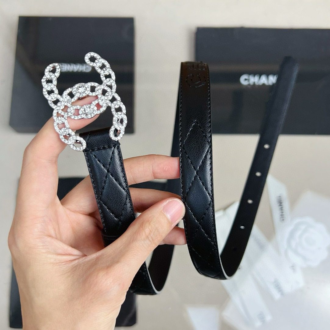 Chanel logo Rhinestone belt 20mm view 5