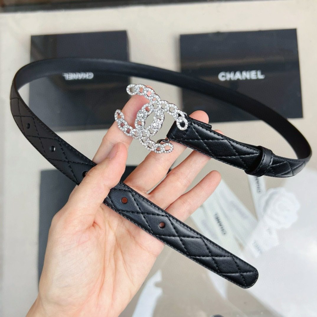 Chanel logo Rhinestone belt 20mm view 6