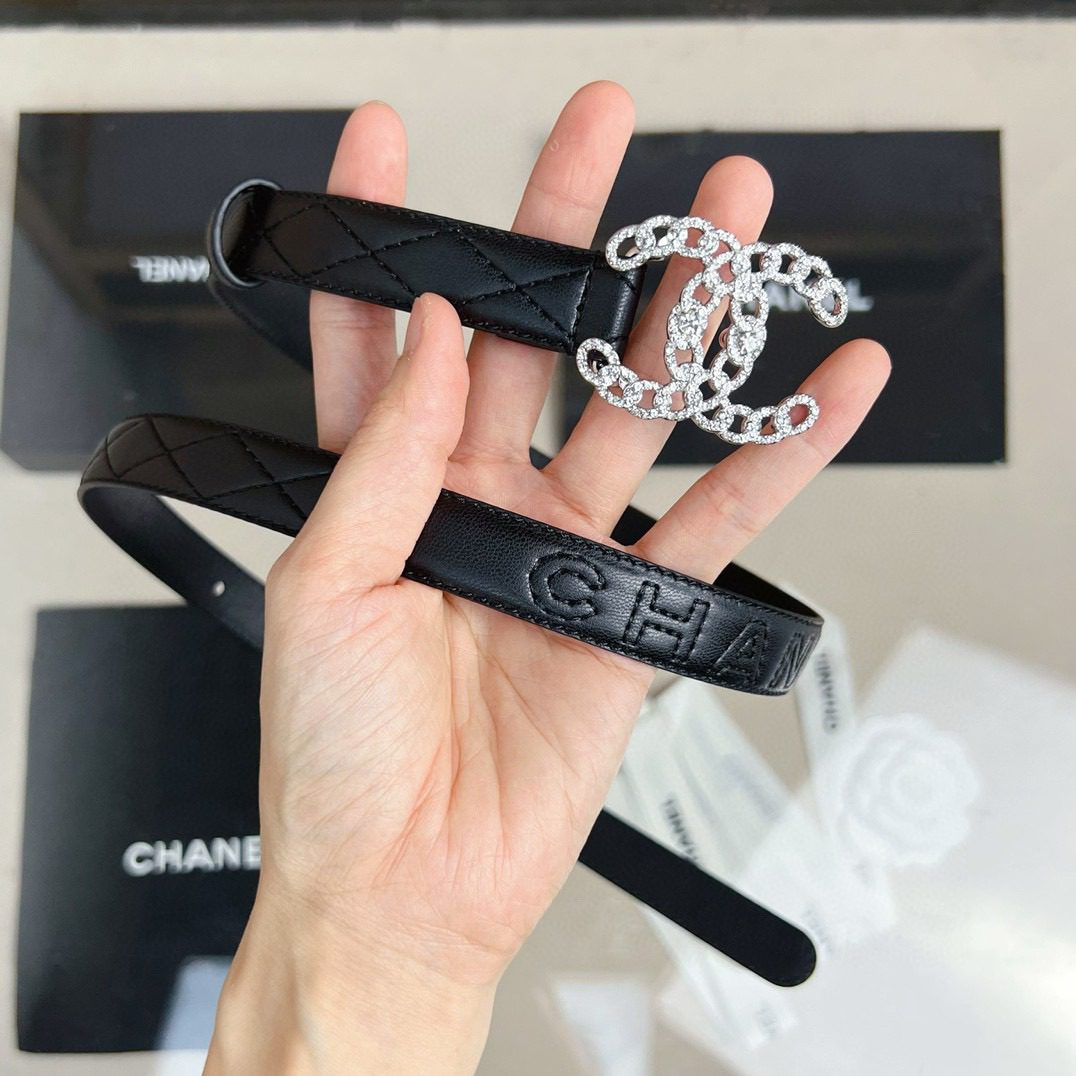 Chanel logo Rhinestone belt 20mm view 7