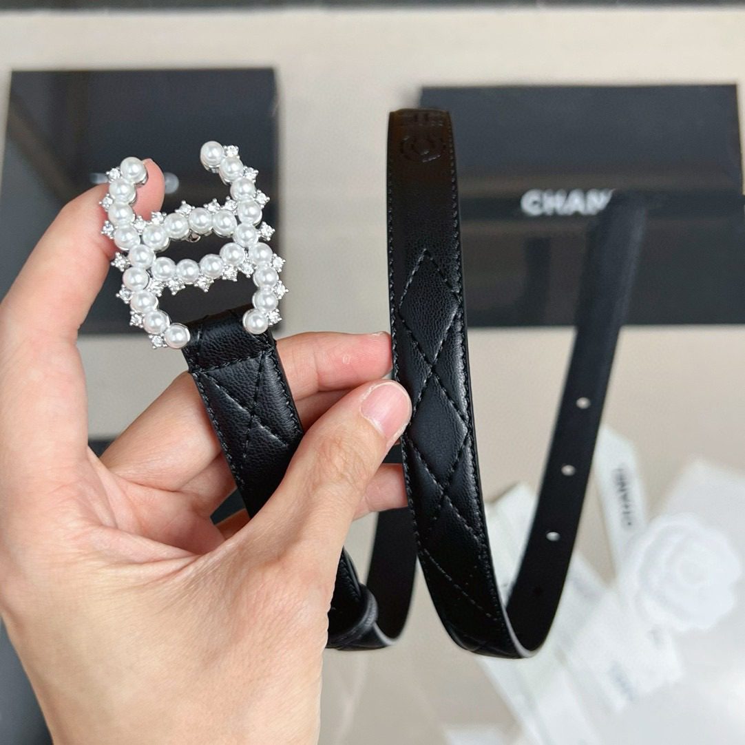 Chanel pearl rhinestone logo belt 20mm view 11