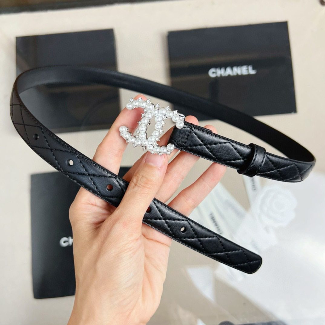 Chanel pearl rhinestone logo belt 20mm view 12