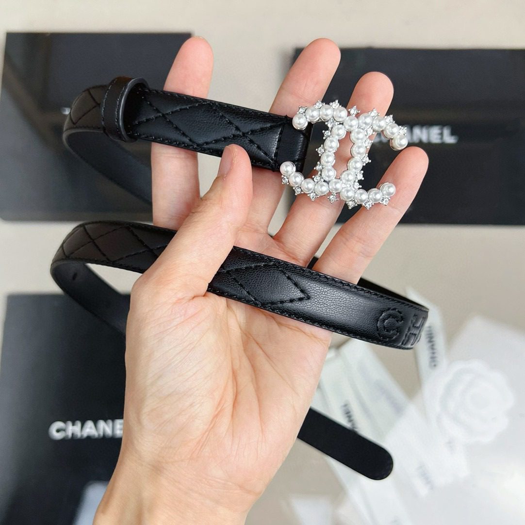 Chanel pearl rhinestone logo belt 20mm view 13