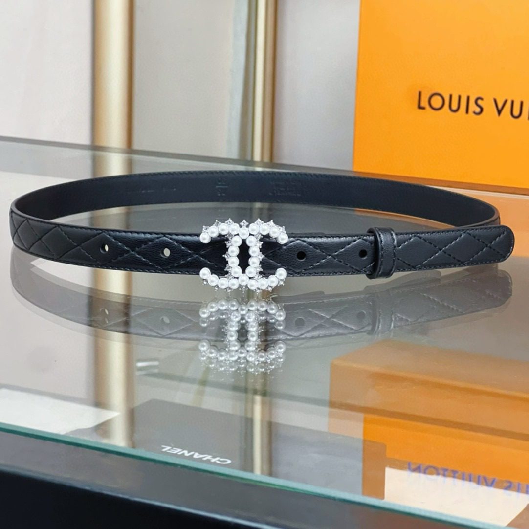 Chanel pearl rhinestone logo belt 20mm view 14