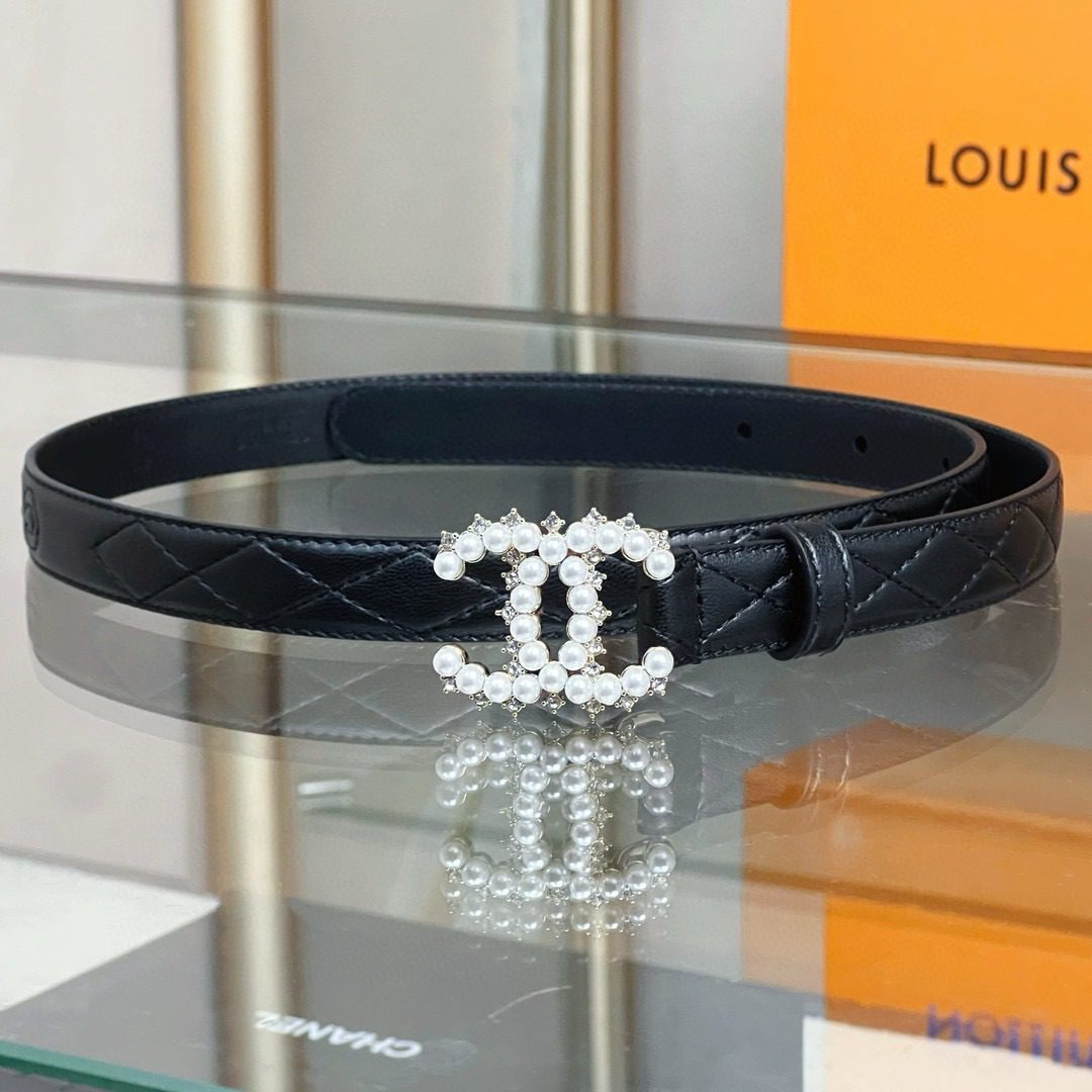Chanel pearl rhinestone logo belt 20mm view 2