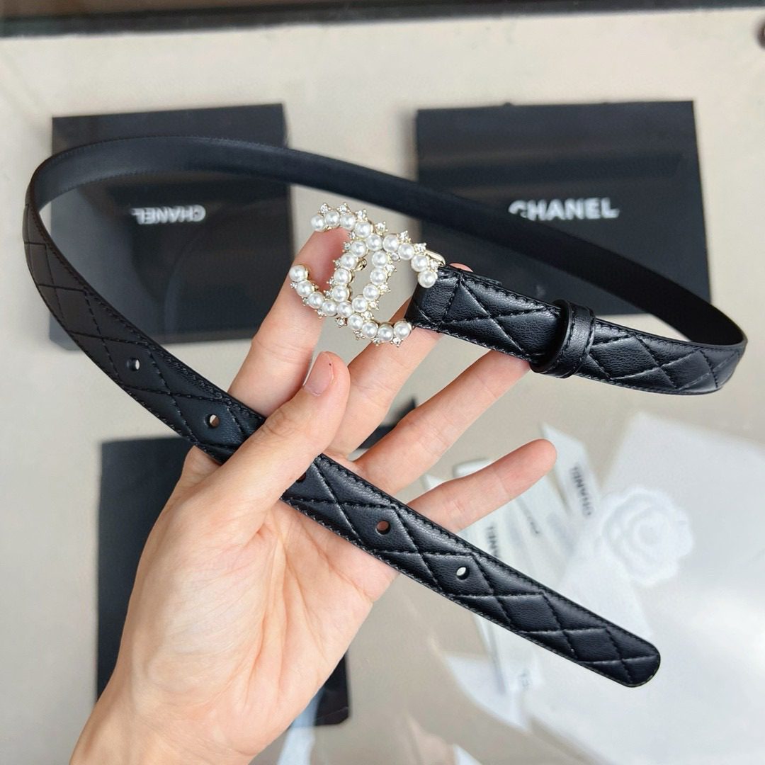 Chanel pearl rhinestone logo belt 20mm view 4